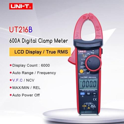 600A True RMS Digital Clamp Meter Auto Range AC/DC/Resistance/Capacitance/ Data Hold Multitester UNI-T UT216B LCD Display