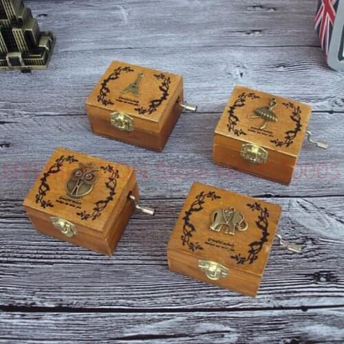 Wood Music Box DIY Craft Vintage Musical Gold Hand Hurdy Gurdy Swan Lake Edelweiss Canon Lullaby 4 Songs Music Boxes 10pcs