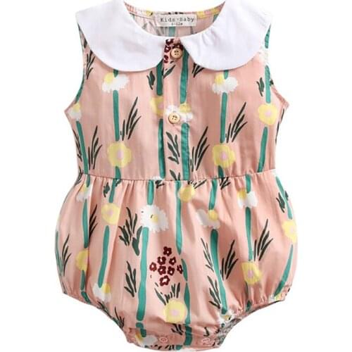 Toddler Cartoon Printing Baby Girls Floral Sleeveless Clothes Casual Cotton Bodysuit Funny Cute Outfits Infant Junpsuit 3M-24M