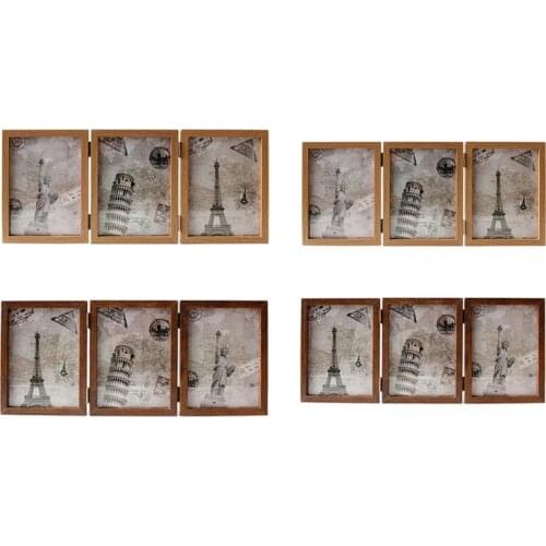 Retro double-sided triple-fold composite photo frame Hinged Picture Frame with Glass Front Made to Display Stands on or