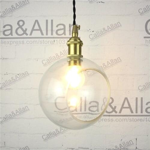 E27 brass material pendant light clear glass beside hole vintage copper fabric wire home decoration fixture brass pendant lamp