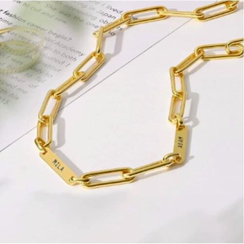 Customized Name Necklace Fashion Stainless Steel Rectangle Chain Ladies Gift