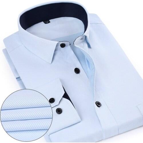 Quality For Mens Work Shirts Brand Soft Long Sleeve Square Collar Regular Striped /twill Men Dress Shirts White Button Male Tops