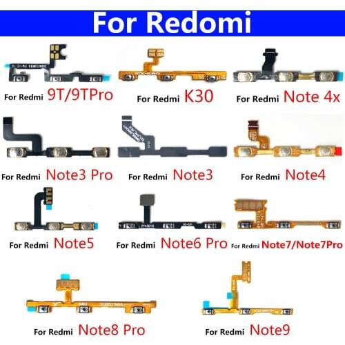 New Power Switch On / Off Button Volume Key Button Flex Cable For Redmi Note 3 4 4X 5 5A 6 7 8 8T 9 9s 9T 10 K20 K30 Pro