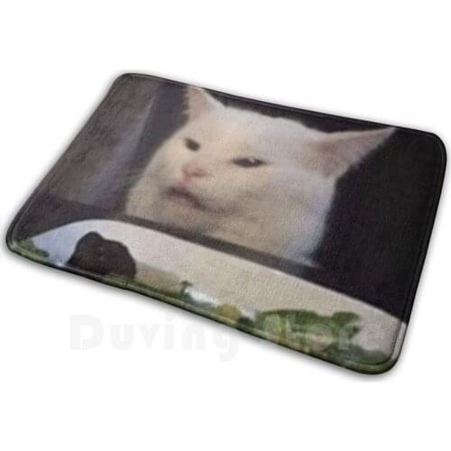 Smudge The Cat Mat Rug Carpet Anti-Slip Floor Mats Bedroom Meme Cat Smudge Funny Cat Meme Angry Woman Cat At Table Vine White