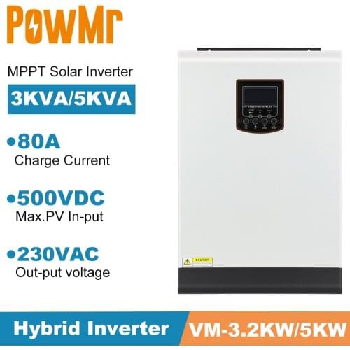 MPPT 80A 3200W/5000W Wide Voltage 24V 48V Solar Charge 230Vac AC Input Pure Sine Wave Hybrid Inverter and Can Work Even Battery