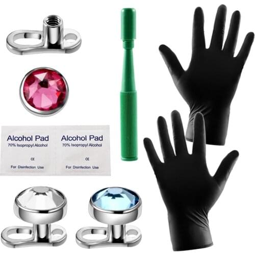 8Pcs/lot G23 Titanium Gem Dermal Anchor Top Steel Base Leather Drill Of Tools Kit Surface Skin Piercing Body Jewelry 14G