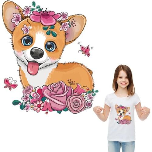 Cute Animal Set Badges Transfers Girl Boy T-Shirt Jeans Heat Transfer Iron On Stickers Diy Accessory Clothes Stickers Love Corgi
