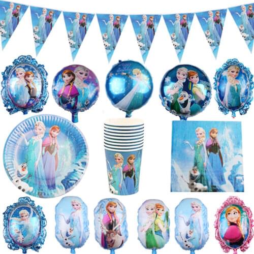 Frozen Party Blue Cartoon Characters Themes Disposable Cutlery Sets Napkins Paper Plates For Child Birthday Supplies Party Decor