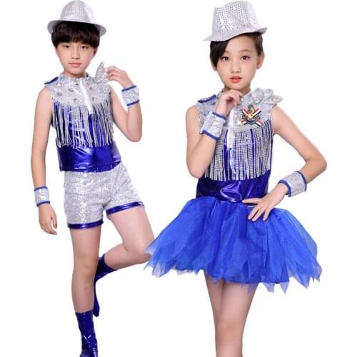 Girl Boy Kids Jazz Dance Outfit Clothing Children Boy Sequin Hip Hop Modern Dance Costume Jazz Dance Costumes Dress tutu Skirt