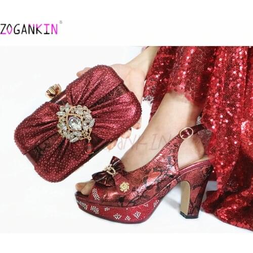 2020 Italian Summer New Arrivals Shoes With Matching Bags Set Italian Womens Party Shoes and Bag Sets with Shinning Crystal
