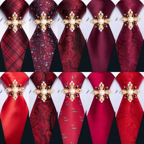 New Red Silk Tie Brooches Set Men Wedding Tie Hanky Set Barry.wang 8.5cm Fashion Designer Neckties For Men Gift Party Geometric