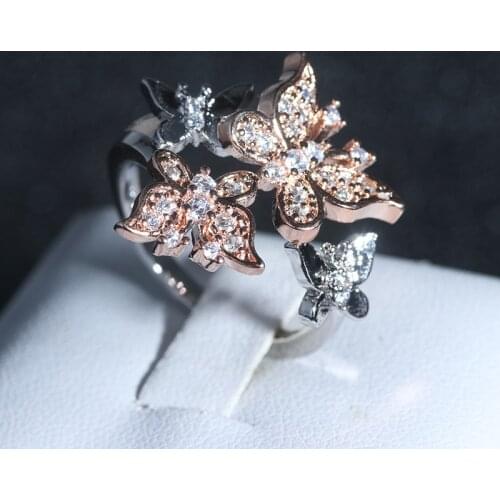 Wedding Rings for Women Fashion Two-tone Full Drill Double Butterfly Shape Zircon Ring Jewelry Party Engagement Ring Accessories