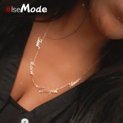 ELSEMODE Custom 1-6 Multiple Names Necklace Personalized Stainless Steel Family Numbers Name Pendant Necklace Jewelry Women