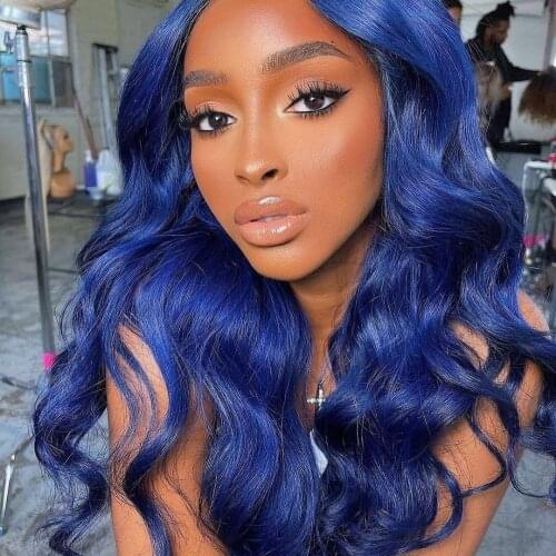 Dark Blue Wig Body Wave Colored Human Hair Wigs For Black Women Human Hair Wigs Cosplay Hd Transparent Lace Frontal Part Wig