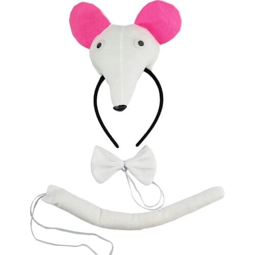 Boy Rat Mouse Headband Bow Tie Tail Animal Cosplay Children Birthday Party Dress Up Props Costume for Kids Halloween Christmas