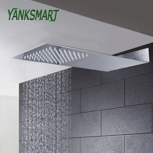 YANKSMART Luxury Chrome Polished Bathroom Rainfall Shower Head Faucet Stainless Steel Wall Mounted Top Over-head Shower Sprayer