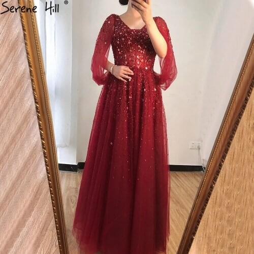 Serene Hill Wine Red Luxury Evening Dresses Gowns 2021 A-Line Beading Sexy For Women Party Dress LA70855