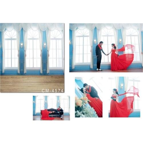 Blue Frame Bright Windows Wood Floor Photography Backdrops Background Wedding Photo Studio Newborn Baby Photo Props Custom Vinyl