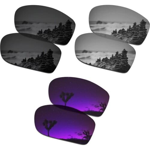 SmartVLT 3 Pairs Polarized Sunglasses Replacement Lenses for Oakley Jawbone Stealth Black & Silver Titanium & Plasma Purple
