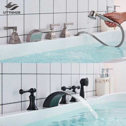 Uythner Bathtub Faucet Mixer Basin Tap Wide Spout Waterfall Tub Bathroom Faucet Hot And Cold Water Mixer With Hand Shower