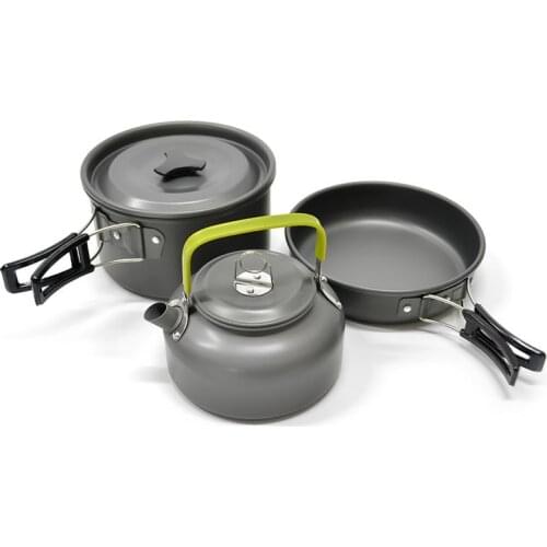 Ultra-light Aluminum Alloy Camping Cookware Utensils Outdoor Cooking Teapot Picnic Tableware Kettle Pot Frying Pan 3pcs/Set