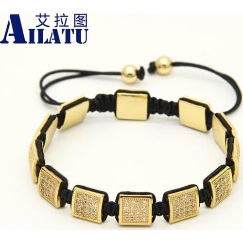 Ailatu High Quality Menss Bracelet Micro Paved Cz Beads Square Macrame Braiding Bracelet Party Jewelry Gift Sale