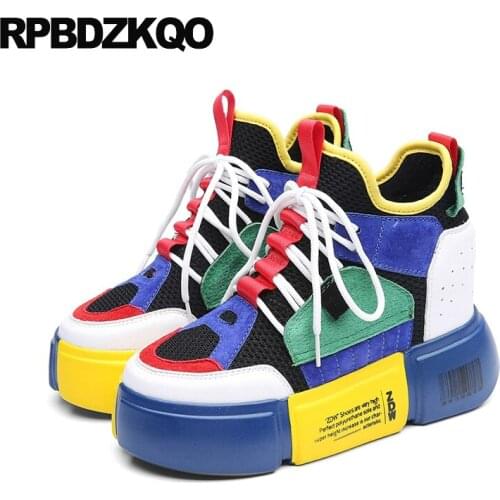 Height Increased Harajuku Patchwork Flatform Mesh Sneakers Platform Boot Extreme Muffin Designer Shoes Women Luxury 2021 Booties