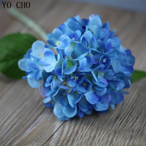 YO CHO High Quality Hydrangea Flowers Artificial Silk Hydrangea Head Wedding Decoration Embroidered Ball Flower Home Party Decor