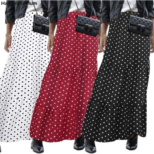 Women Vintage High Waist Polka Dot Skirts Summer Bohemian Long Skirts Casual Beach Party Vestido Faldas Saia Femme Jupe 7