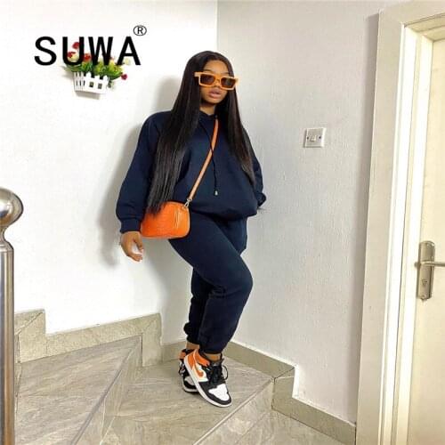 Women Solid loose Sportswear Set Fashion Letter Print Hooded Pockets Long Sleeve Top Regular Natural Street Style Pant Navy Blue