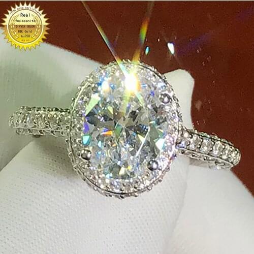 18K Au750 White Gold Women Wedding Anniversary Engagement Party Ring 1 2 3 4 5 Carat Oval Moissanite Diamond Ring Luxury