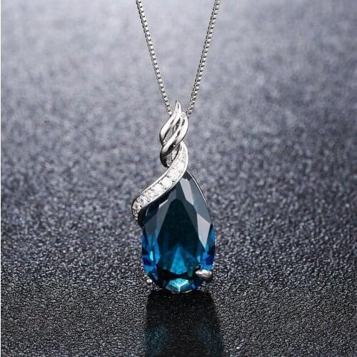Womens Luxury 925 Silver AAA Zircon Drop Shape Pendant Necklace Wedding Engagement Products Jewelry