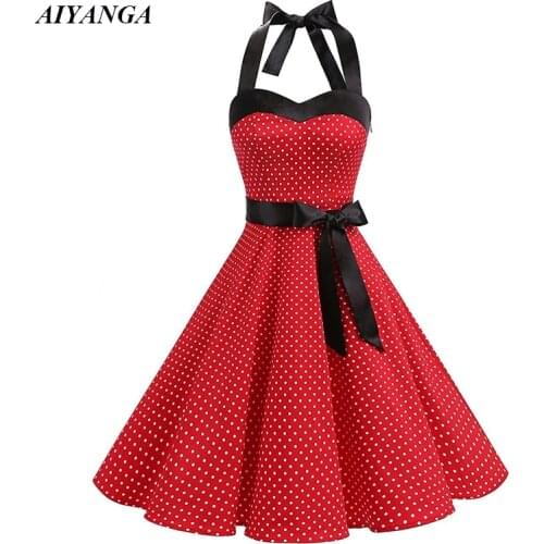 Wave point Vintage Dress Women 2019 Spring Summer Halter Dress With Sashes High Waist Big Hem Off Shoulder Sexy Dresses Female