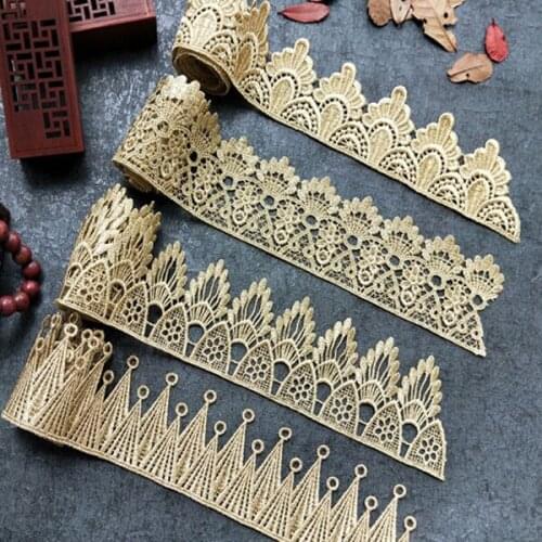 Gold water soluble embroidery crown flower lace trim fabric headscarf hair accessories