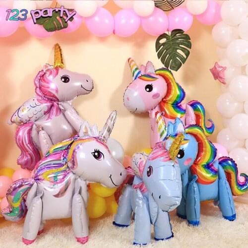 1pc 3d foil ballon stand pink unicorn balloons birthday party decorations kids baby full moon commemorative baby show baloons
