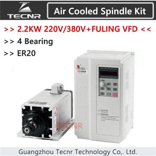 2.2kw 220V 380V air cooled spindle motor Ceramic 4 Bearing ER20 and FULING 2.2KW VFD inverter