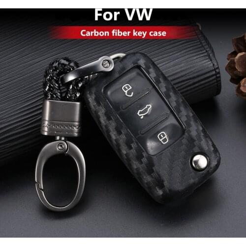 2019 Carbon Fiber Silica Gel Car Key Case Cover Holder Key Chain Ring For VW New Passat Lavida Tiguan Accessories Car-styling
