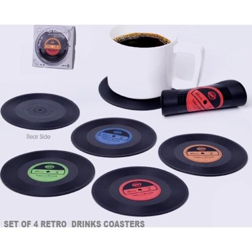 4PCS soft Plastic Vinyl Record Table Placemats Simple and Creative Mug Coaster Heat-resistant Cup Coasters 301-0808