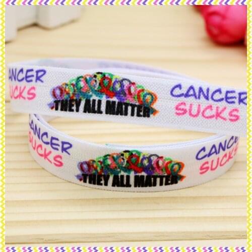 5/8 inch Free shipping Elastic FOE cancer sucks printed headband headwear diy hair band wholesale OEM H4061