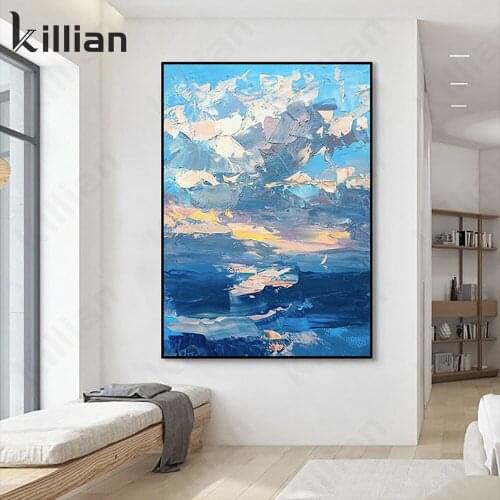 Abstract Landscape Painting Oil Painting Sea Landscape Wall Canvas Painting Modern Blue Sky Office Hotel Living Room Decor Poste