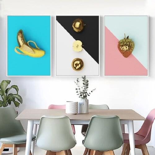 Nordic Modern Kitchen Decorative Painting Fruit Banana Apple Strawberry Color Canvas Hanging Pictures Nursery Kids Room Decor