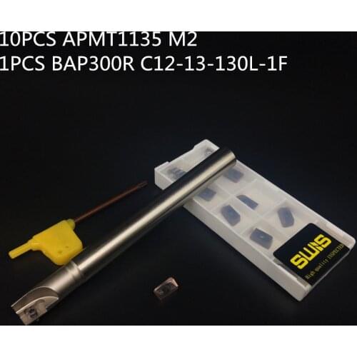 10PCS APMT1135 M2 + 1PCS 13mm Milling cutter holder BAP300R C12-13-130L-1F face mill finishing Working P M K
