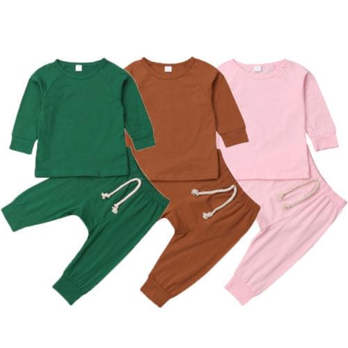 PUDCOCO Infant Kids Boys Girl Plain Sleepwear Nightwear Pjs Pyjamas Tops + Pants