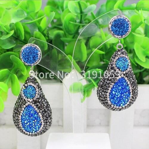 Set of blue crystal pendant earrings elegant vintage feminine favorite fashion drop shaped earrings jewelry