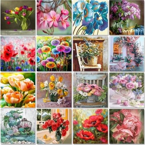 Gatyztory DIY Pictures By Numbers Flower Kits HandPainted Coloring Drawing Canvas Painting Oil Painting By Number Wall Art Room