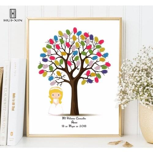 Personalized Print Name And Date Fingerprint Signature Guest Book With Lovely Angel Girl For Kid First Holy Communion Baptism