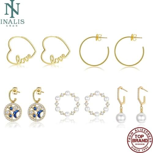INALIS S925 Silver Earrings Set Gold Wedding Earrings For Women Elegant Romantic Female Festival Gift Boutique Jewelry 5 Styles