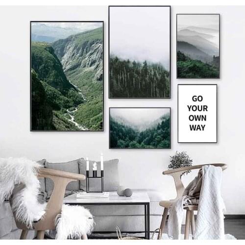 Nordic Foggy Forest Mountain Canvas Painting Nature Landscape Wall Art Posters and Prints Picture Cuardos for Living Room Decor