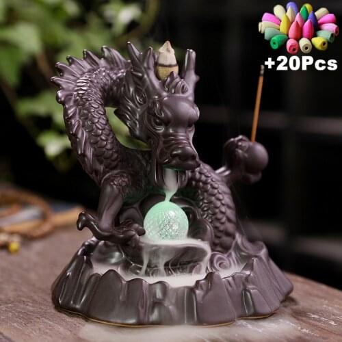 Ceramic Dragon Incense Falls Backflow Incense Burner Waterfall Incense Censer Incense Stick Holder With Lucky Led Crystal Ball